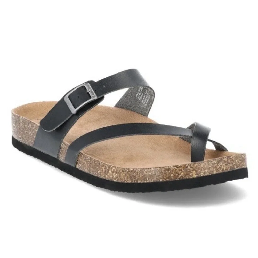 Time and Tru Womens Slip On Thong Sandals Cork Footbed 6 New with Tags Black
